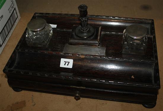 Wood & silver inkwell